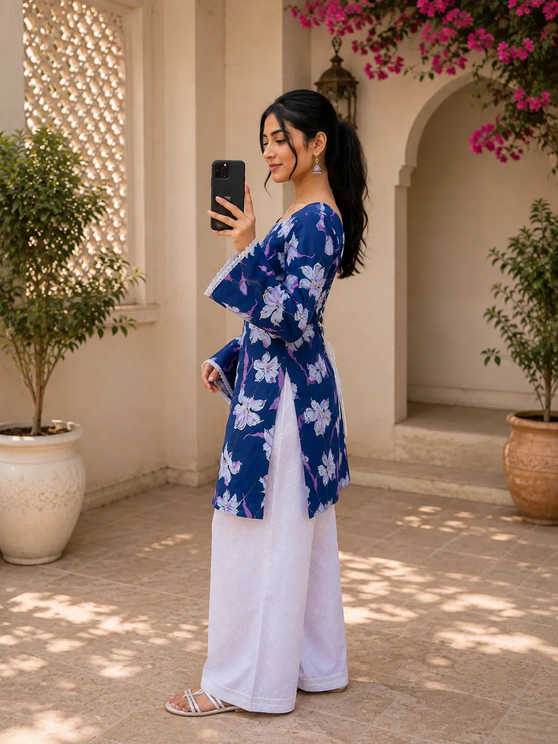 Women’s Floral Printed Kurti with Flared Sleeves
