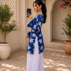 Women’s Floral Printed Kurti with Flared Sleeves