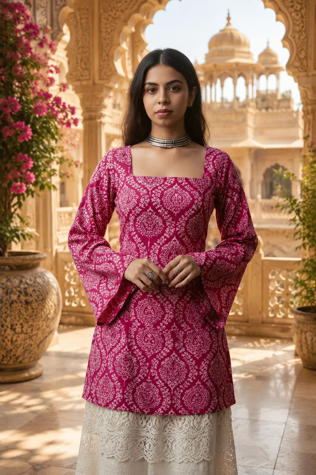 Printed Square Neck Flare Sleeve Kurti