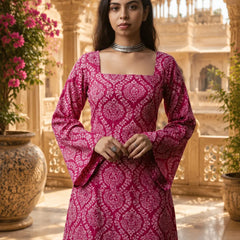 Printed Square Neck Flare Sleeve Kurti