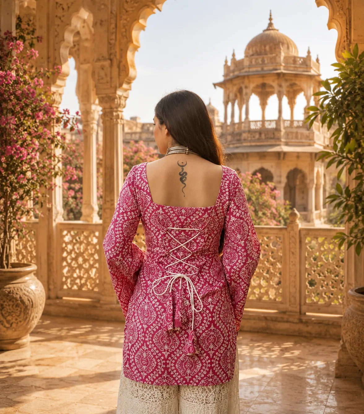 Printed Square Neck Flare Sleeve Kurti