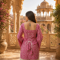 Printed Square Neck Flare Sleeve Kurti