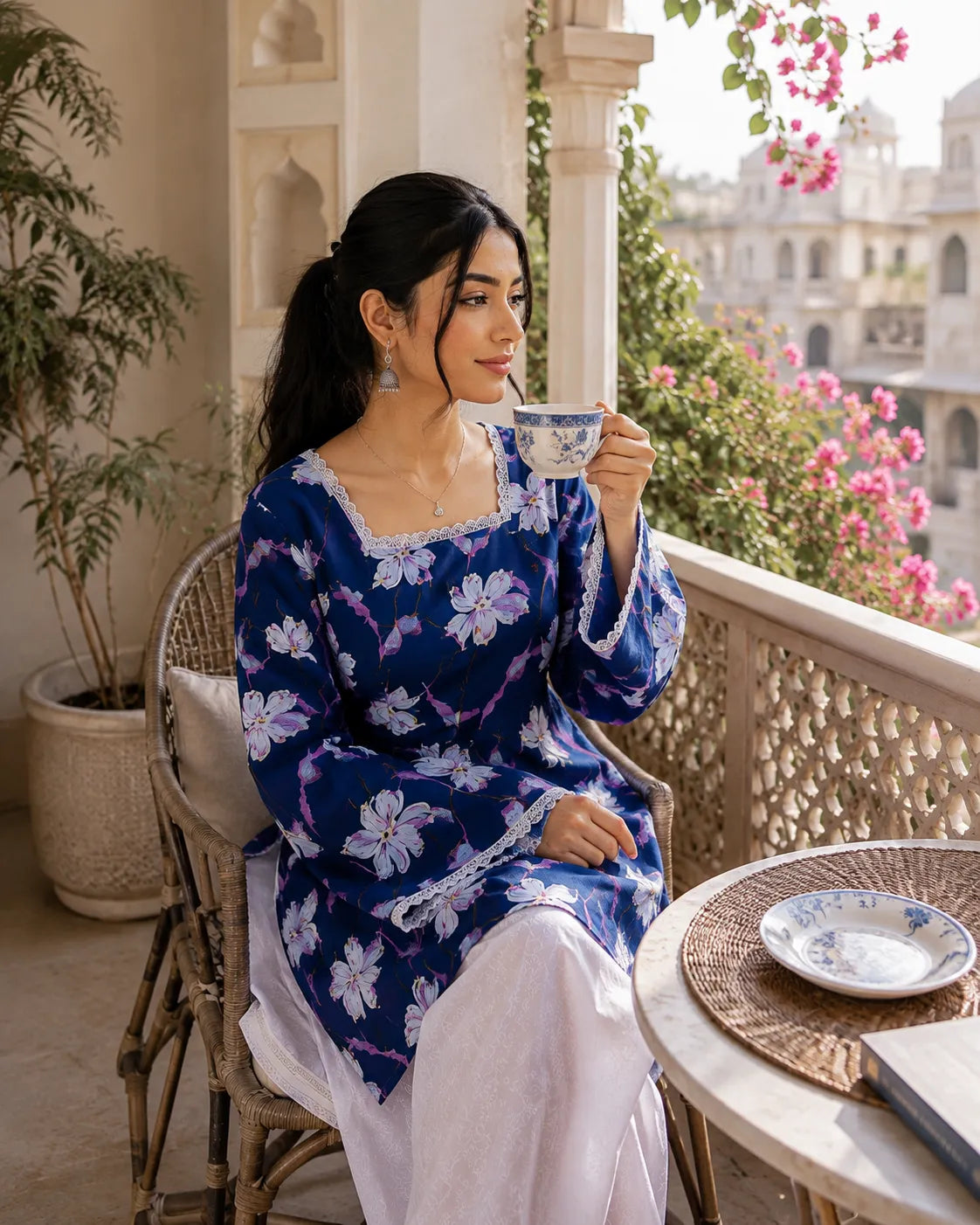 Women’s Floral Printed Kurti with Flared Sleeves
