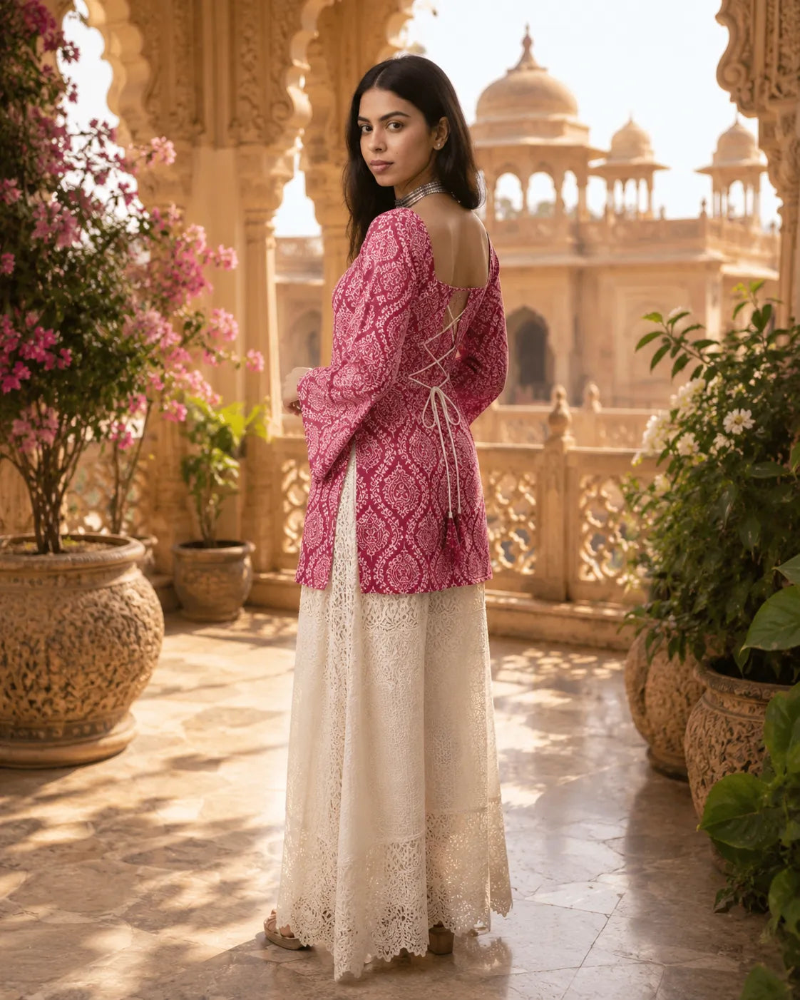 Printed Square Neck Flare Sleeve Kurti