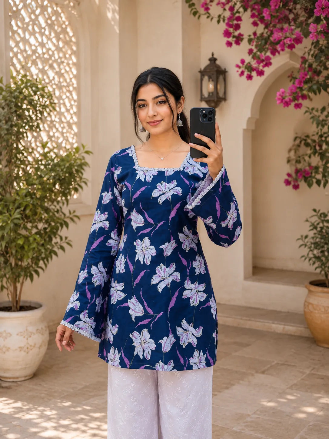 Women’s Floral Printed Kurti with Flared Sleeves