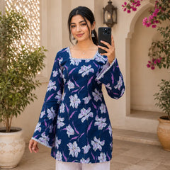 Women’s Floral Printed Kurti with Flared Sleeves