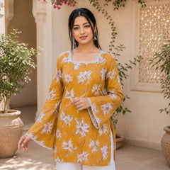 Women’s Floral Printed Kurti with Flared Sleeves
