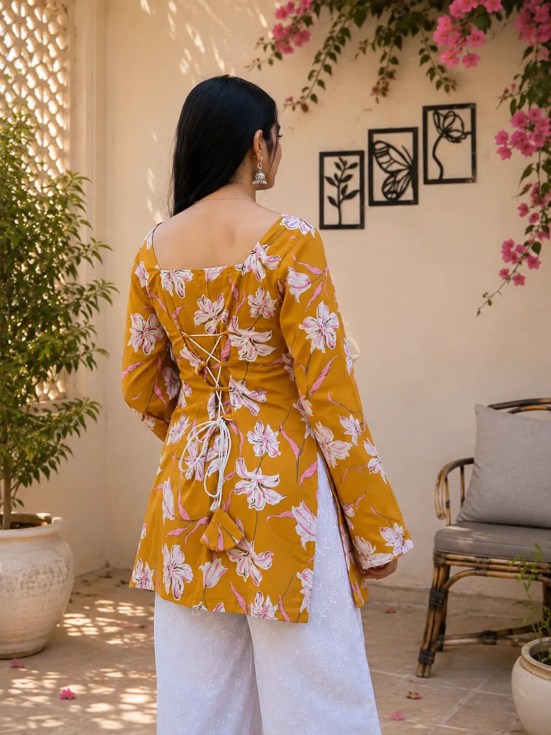 Women’s Floral Printed Kurti with Flared Sleeves