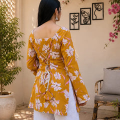 Women’s Floral Printed Kurti with Flared Sleeves