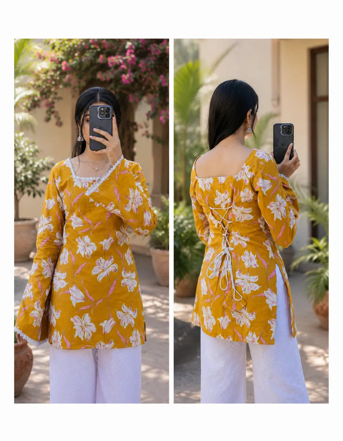 Women’s Floral Printed Kurti with Flared Sleeves
