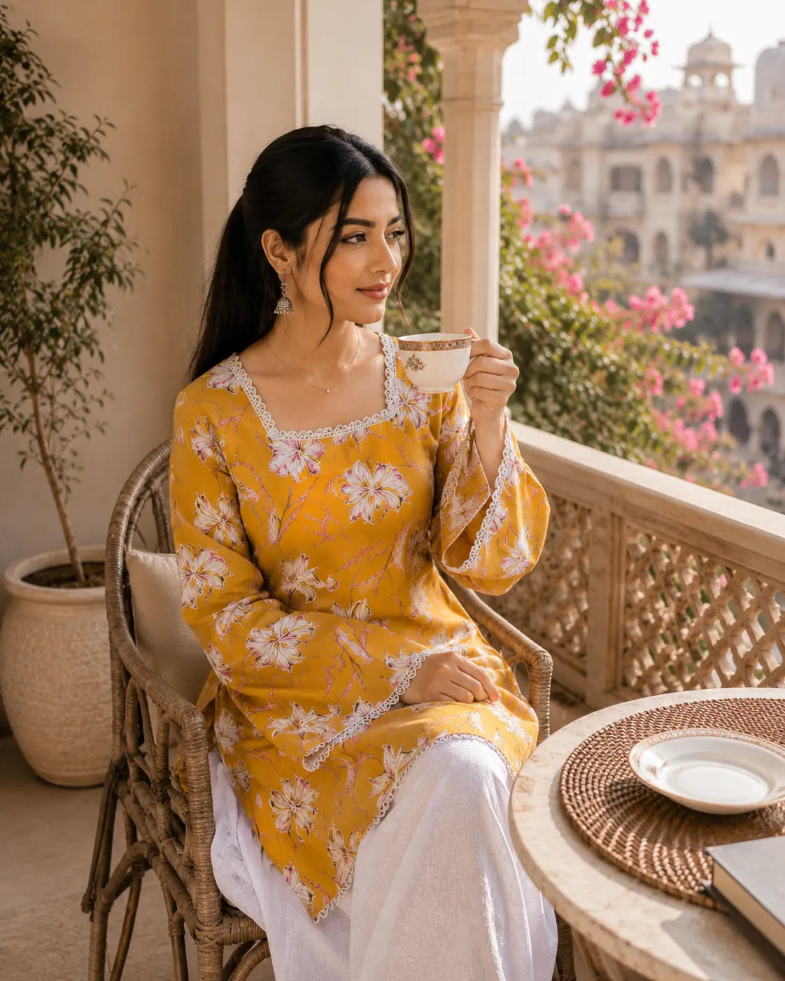 Women’s Floral Printed Kurti with Flared Sleeves