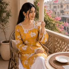 Women’s Floral Printed Kurti with Flared Sleeves
