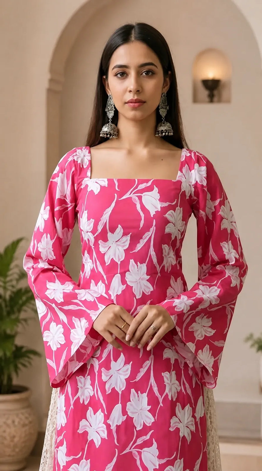 Women’s Floral Printed Kurti with Flared Sleeves
