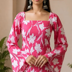 Women’s Floral Printed Kurti with Flared Sleeves