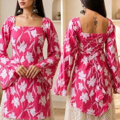 Women’s Floral Printed Kurti with Flared Sleeves