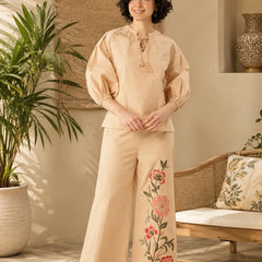 Women’s Beige Floral Embroidered Kurta Pant Set