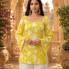 Women’s Floral Printed Kurti with Flared Sleeves