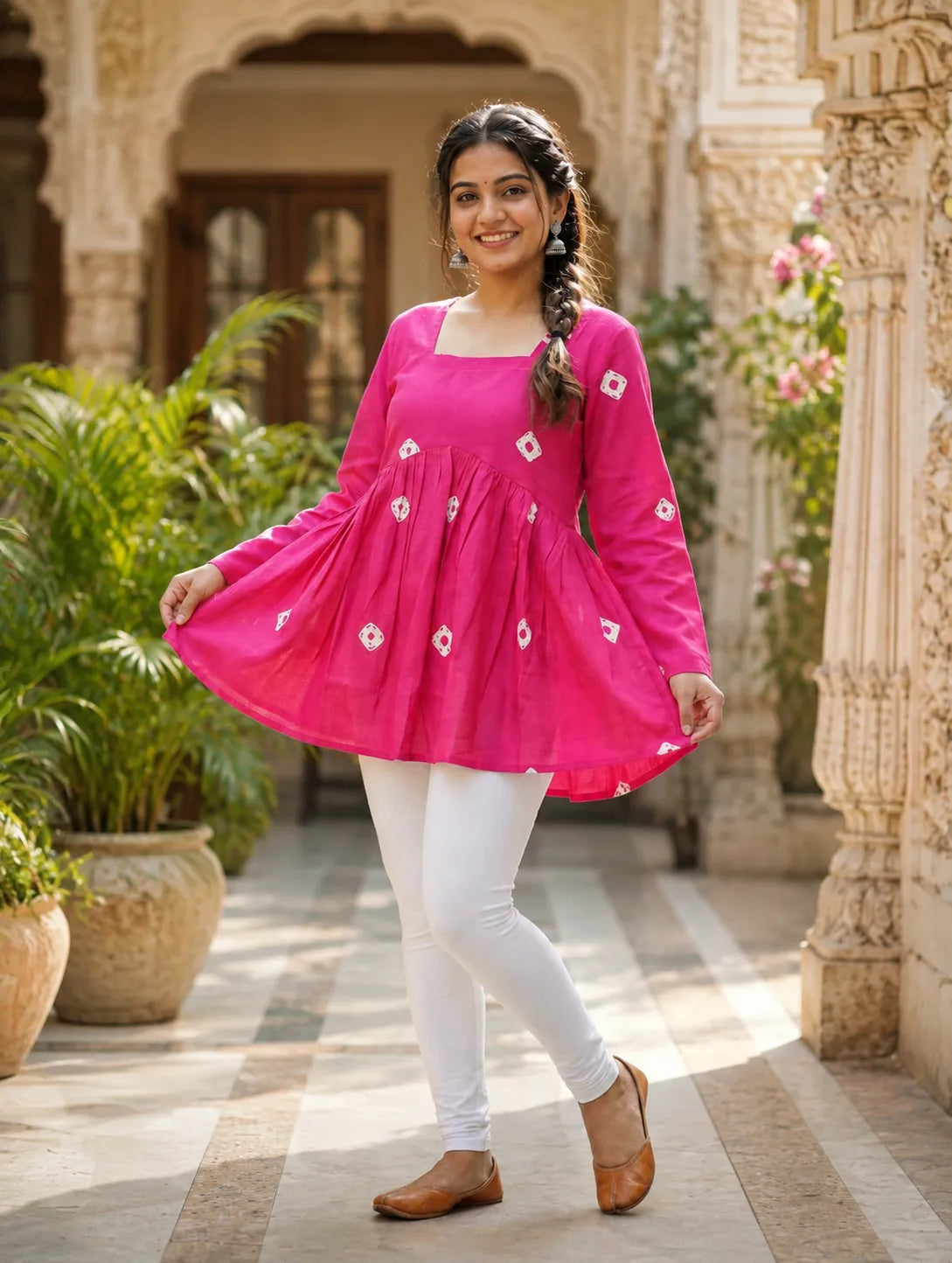 Red Printed Cotton Anarkali Kurti for Women – Flared Ethnic Tunic