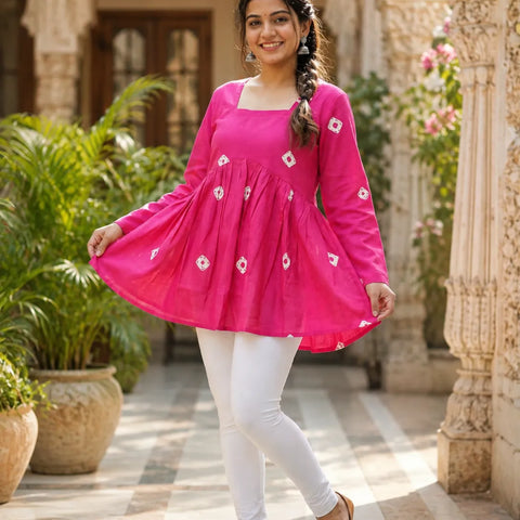 Red Printed Cotton Anarkali Kurti for Women – Flared Ethnic Tunic