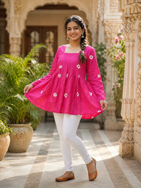 Red Printed Cotton Anarkali Kurti for Women – Flared Ethnic Tunic
