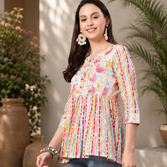Women's White Floral Printed Peplum Top