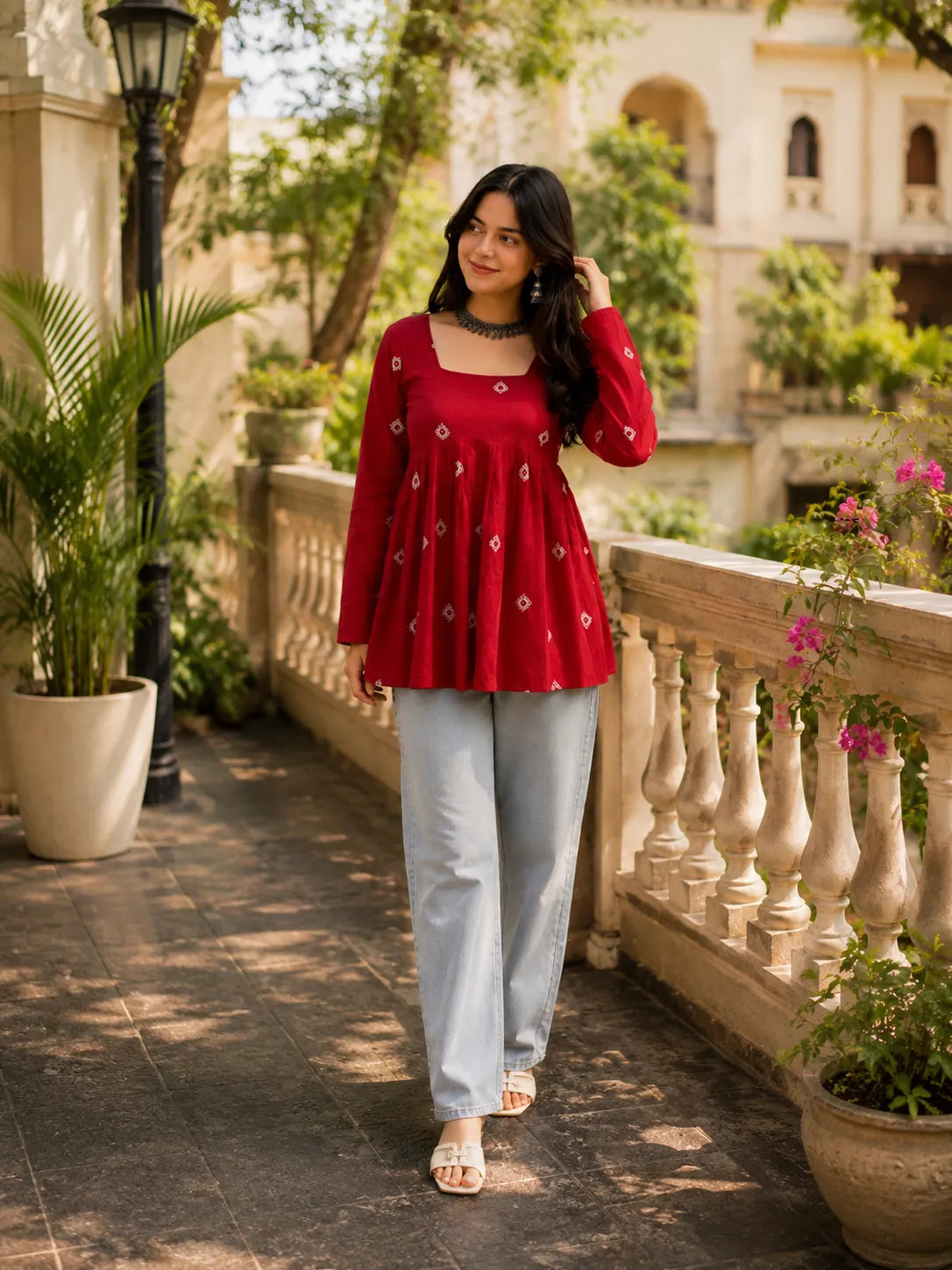 Red Printed Cotton Tunic