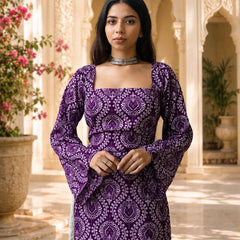 Printed Square Neck Flare Sleeve Kurti