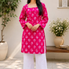 Purple Floral Printed Kurti for Women – Square Neck Cotton Ethnic Tunic