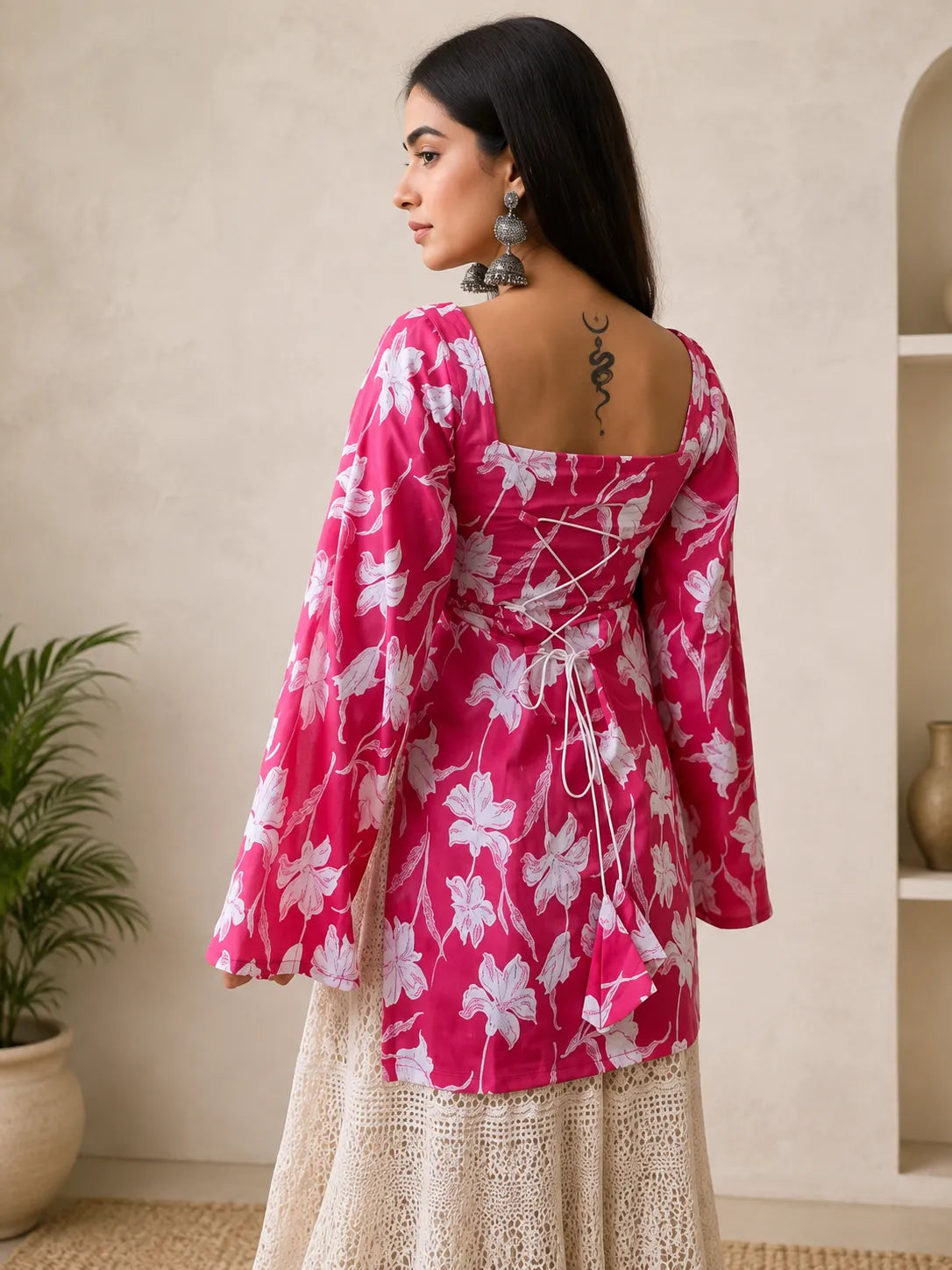 Women’s Floral Printed Kurti with Flared Sleeves
