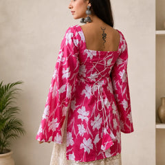 Women’s Floral Printed Kurti with Flared Sleeves