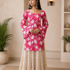 Women’s Floral Printed Kurti with Flared Sleeves