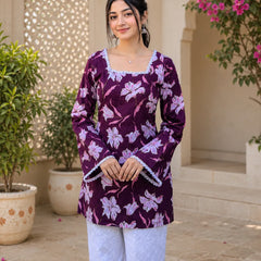Women’s Floral Printed Kurti with Flared Sleeves