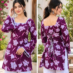 Women’s Floral Printed Kurti with Flared Sleeves