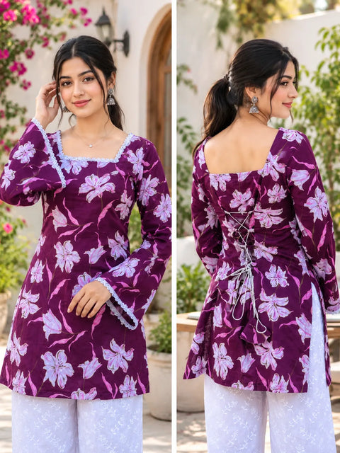 Women’s Floral Printed Kurti with Flared Sleeves