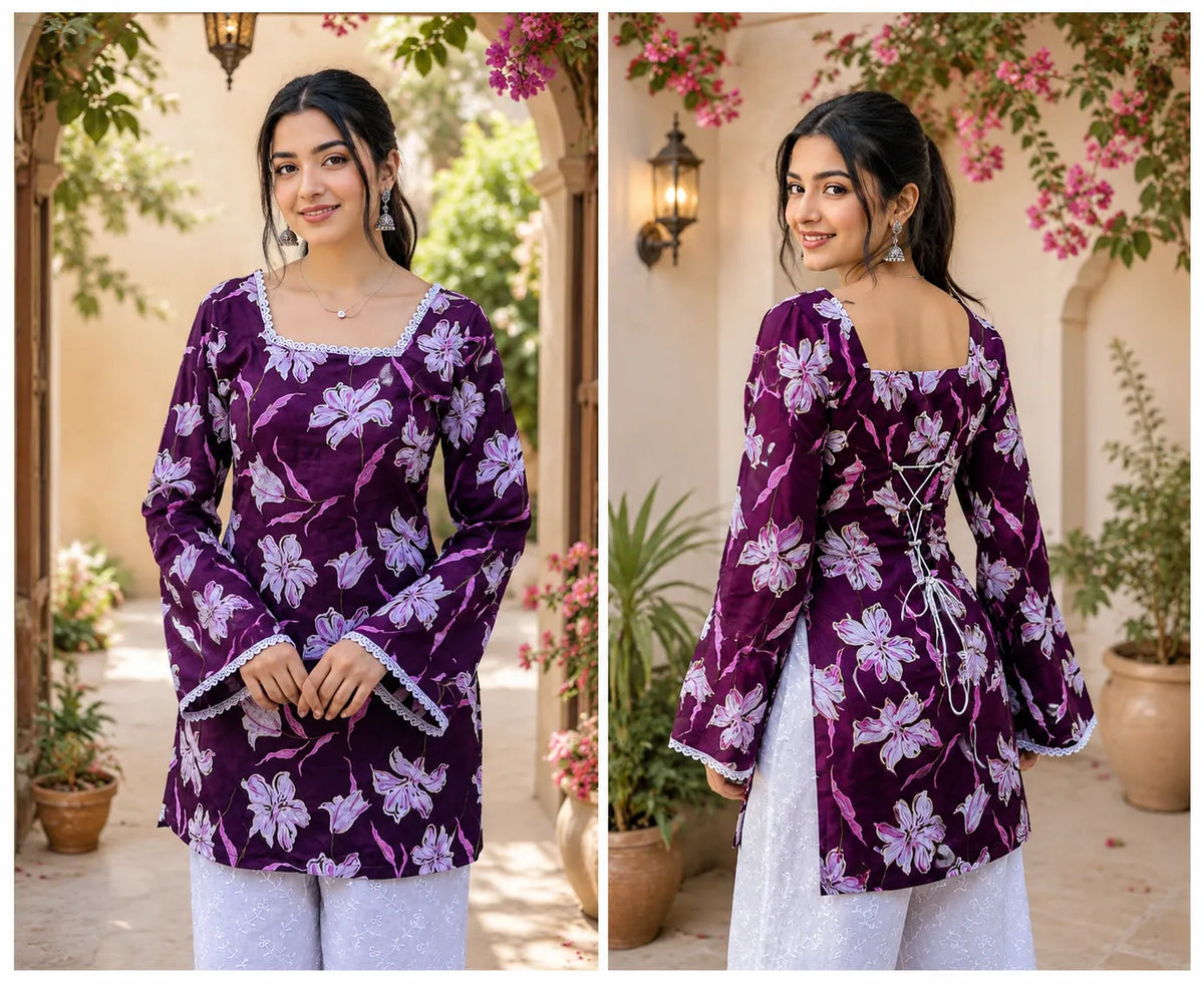 Women’s Floral Printed Kurti with Flared Sleeves