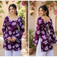 Women’s Floral Printed Kurti with Flared Sleeves