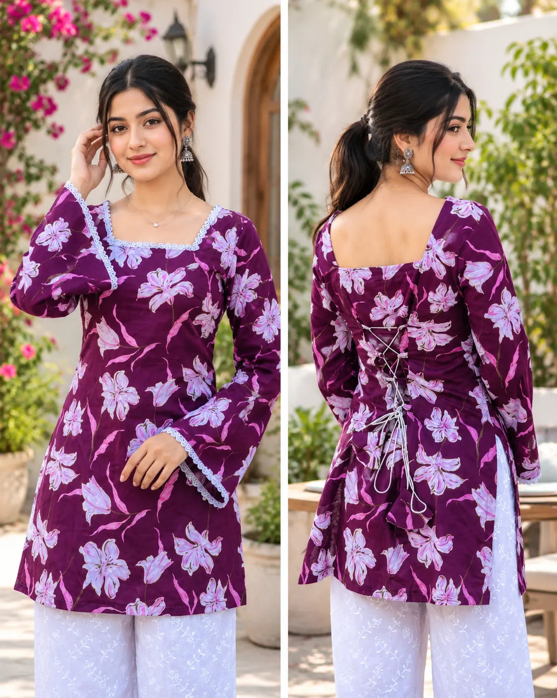 Women’s Floral Printed Kurti with Flared Sleeves