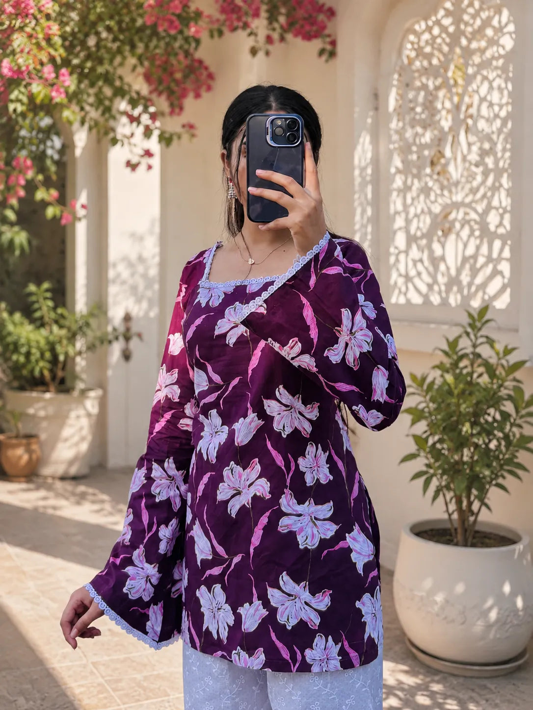 Women’s Floral Printed Kurti with Flared Sleeves
