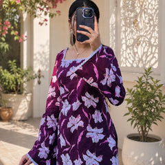 Women’s Floral Printed Kurti with Flared Sleeves