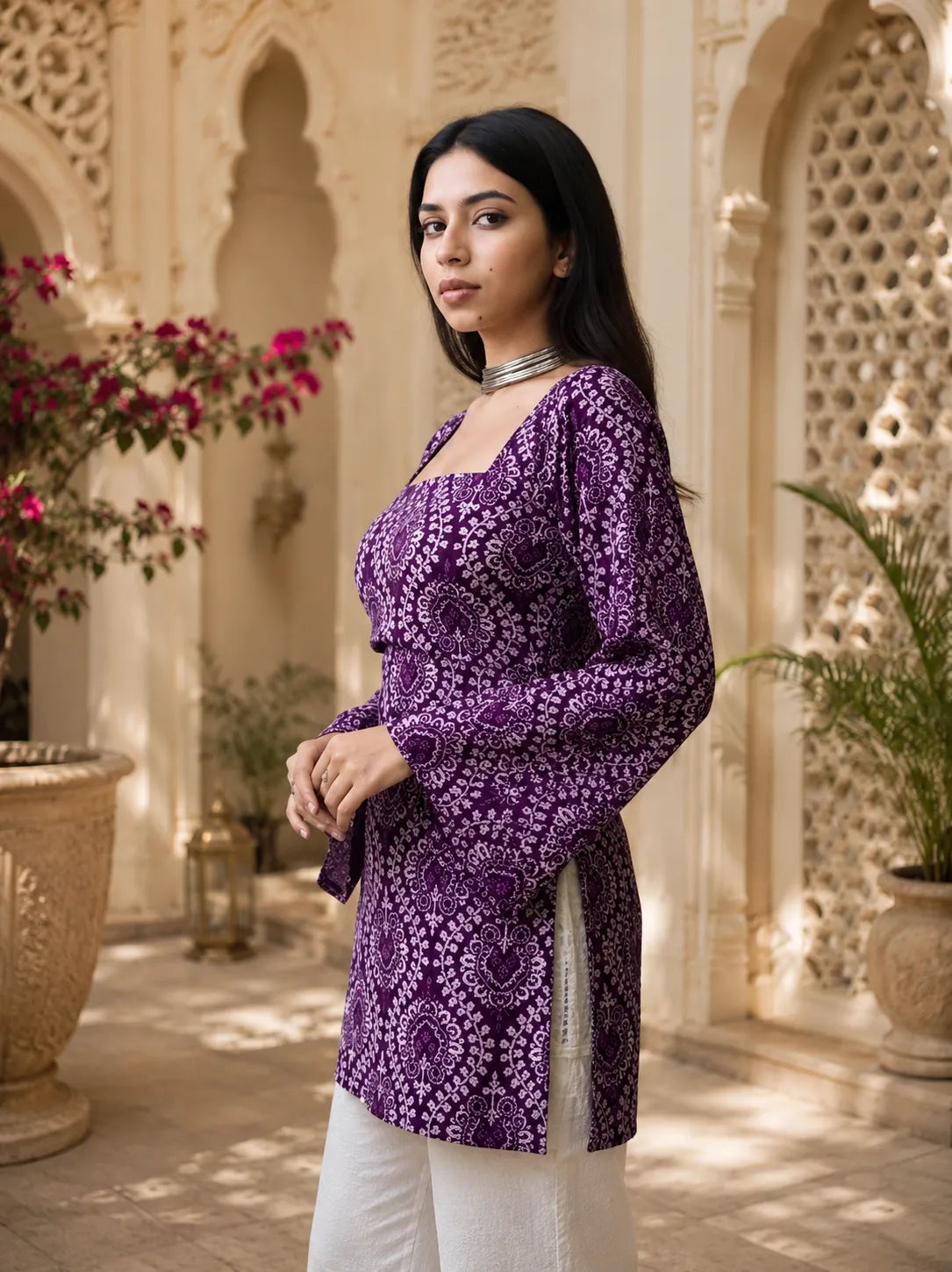Printed Square Neck Flare Sleeve Kurti