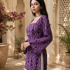 Printed Square Neck Flare Sleeve Kurti