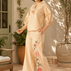 Women’s Beige Floral Embroidered Kurta Pant Set