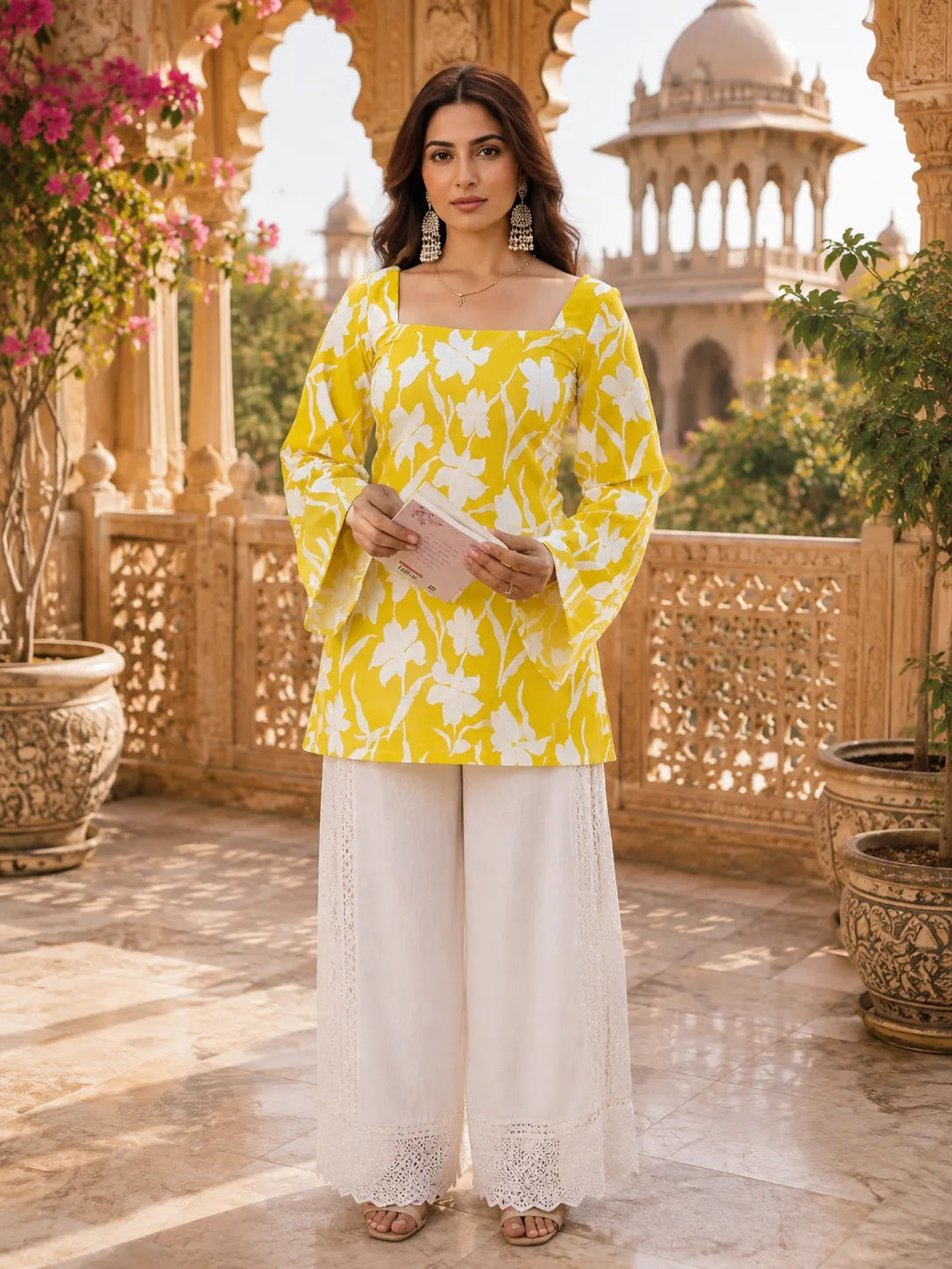 Women’s Floral Printed Kurti with Flared Sleeves