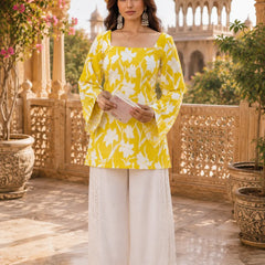 Women’s Floral Printed Kurti with Flared Sleeves