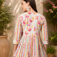 Women's White Floral Printed Peplum Top