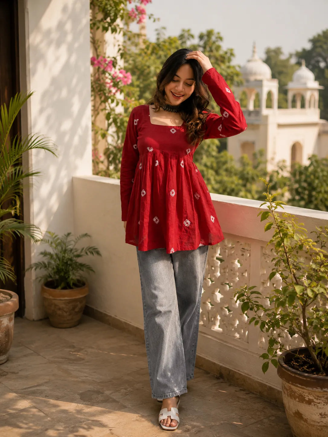Red Printed Cotton Tunic