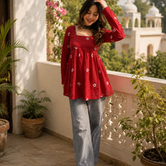 Red Printed Cotton Tunic
