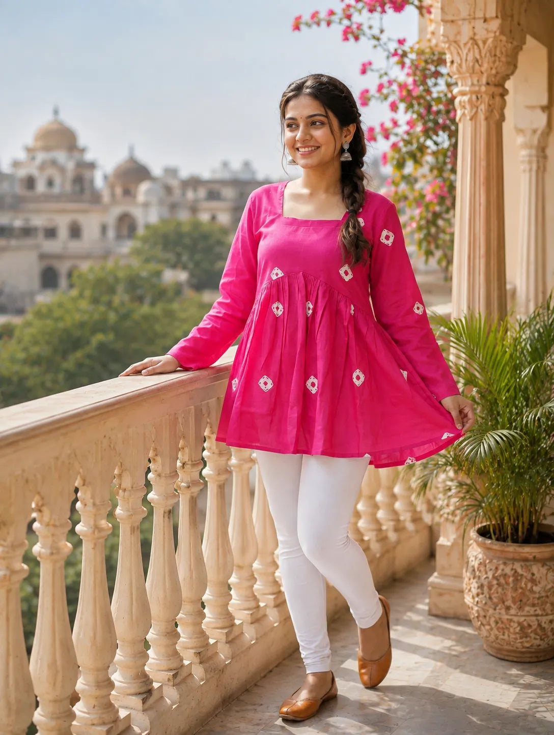 Red Printed Cotton Anarkali Kurti for Women – Flared Ethnic Tunic