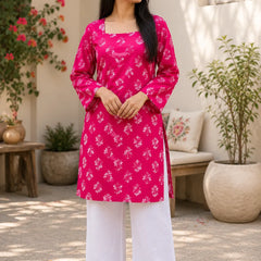Purple Floral Printed Kurti for Women – Square Neck Cotton Ethnic Tunic
