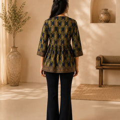 Women's Navy Blue Ethnic Printed Peplum Top